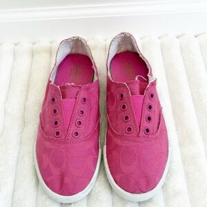 COACH Katie Signature Logo Canvas Slip On Sneakers Pink Size 9